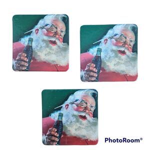 Vintage Coca Cola Coke Old Fashioned Santa Cork Coasters Set of Three